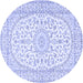 Round Machine Washable Medallion Blue Traditional Rug, wshtr2647blu