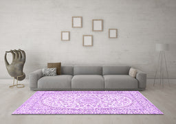 Machine Washable Medallion Purple Traditional Area Rugs in a Living Room, wshtr2647pur