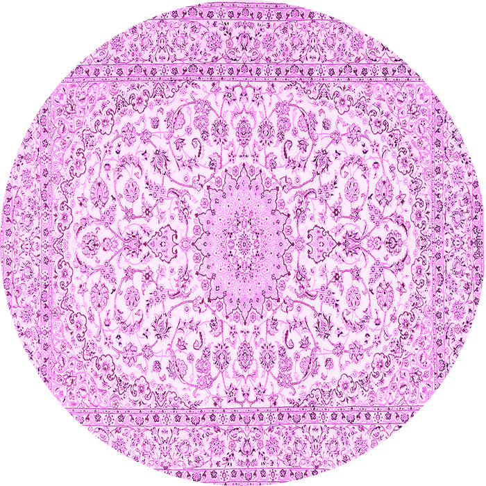 Round Machine Washable Medallion Pink Traditional Rug, wshtr2647pnk