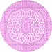 Round Machine Washable Medallion Pink Traditional Rug, wshtr2647pnk