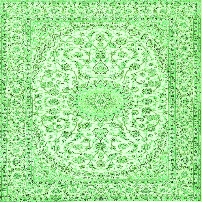 Round Machine Washable Medallion Green Traditional Area Rugs, wshtr2647grn