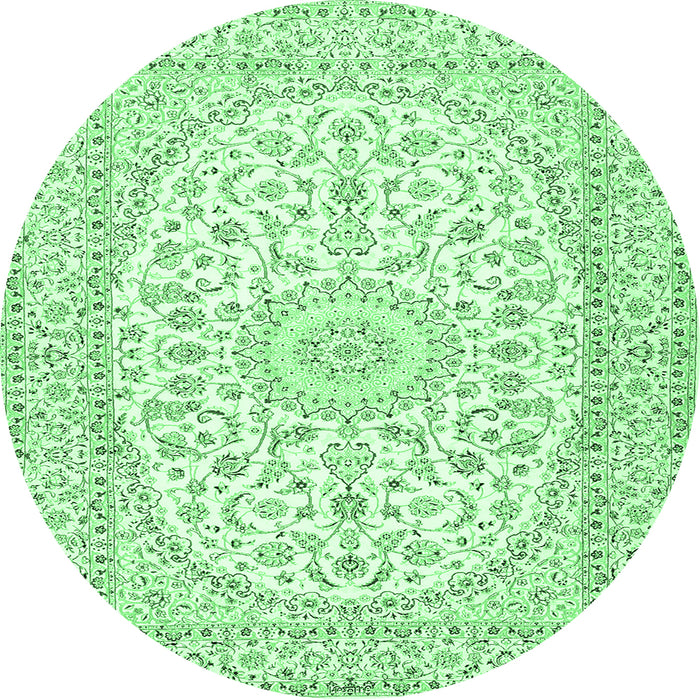 Round Machine Washable Medallion Emerald Green Traditional Area Rugs, wshtr2647emgrn