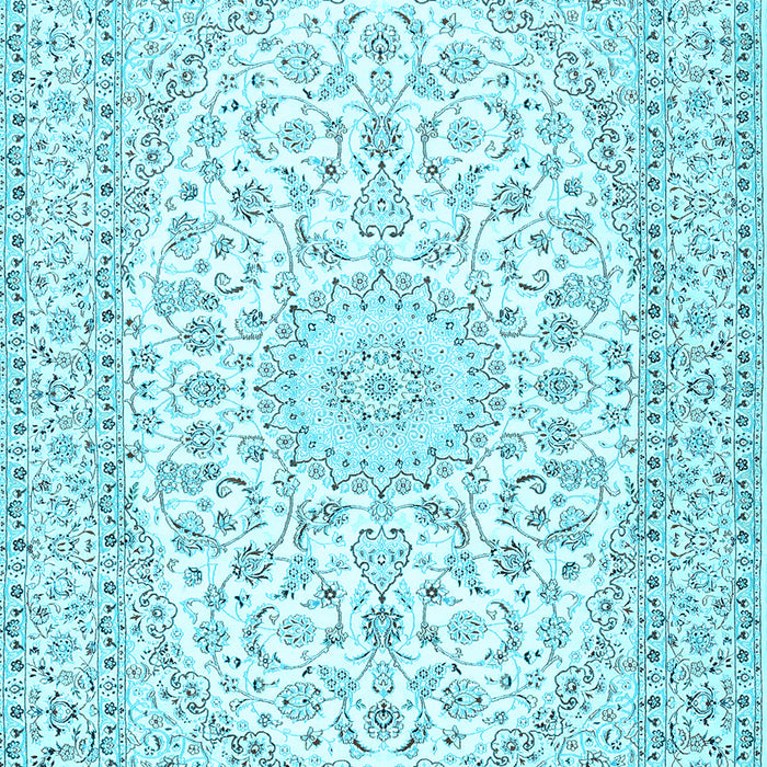 Machine Washable Medallion Light Blue Traditional Rug, wshtr2647lblu