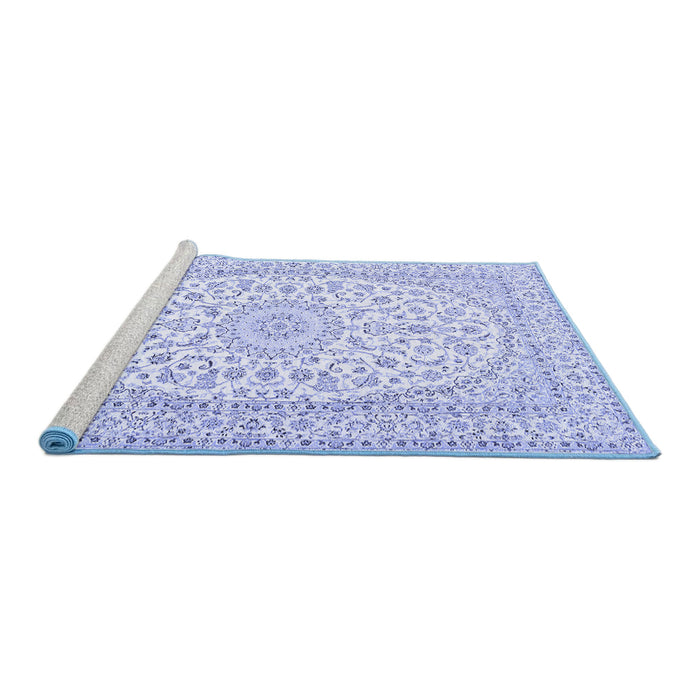 Sideview of Machine Washable Medallion Blue Traditional Rug, wshtr2647blu