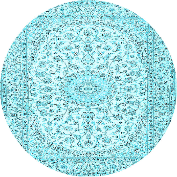 Round Medallion Light Blue Traditional Rug, tr2647lblu