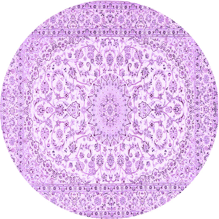 Round Machine Washable Medallion Purple Traditional Area Rugs, wshtr2647pur