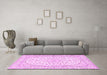 Machine Washable Medallion Pink Traditional Rug in a Living Room, wshtr2647pnk