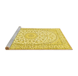 Sideview of Machine Washable Medallion Yellow Traditional Rug, wshtr2647yw