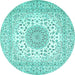 Round Machine Washable Medallion Turquoise Traditional Area Rugs, wshtr2648turq