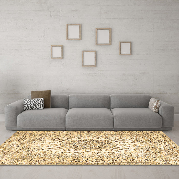 Machine Washable Medallion Brown Traditional Rug in a Living Room,, wshtr2648brn