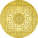 Round Machine Washable Medallion Yellow Traditional Rug, wshtr2648yw