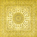 Square Machine Washable Medallion Yellow Traditional Rug, wshtr2648yw