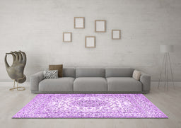 Machine Washable Medallion Purple Traditional Area Rugs in a Living Room, wshtr2648pur