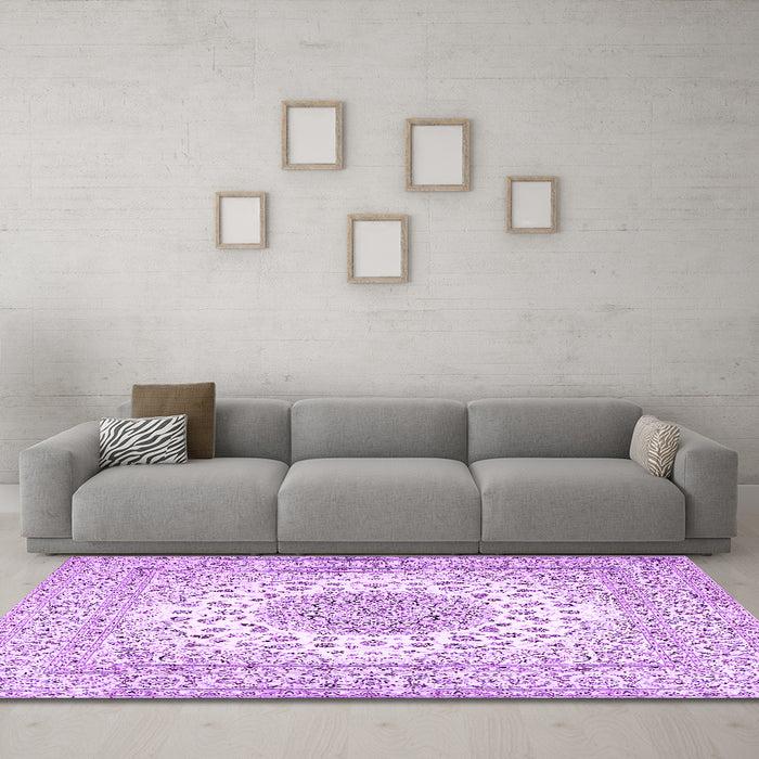 Machine Washable Medallion Purple Traditional Area Rugs in a Living Room, wshtr2648pur