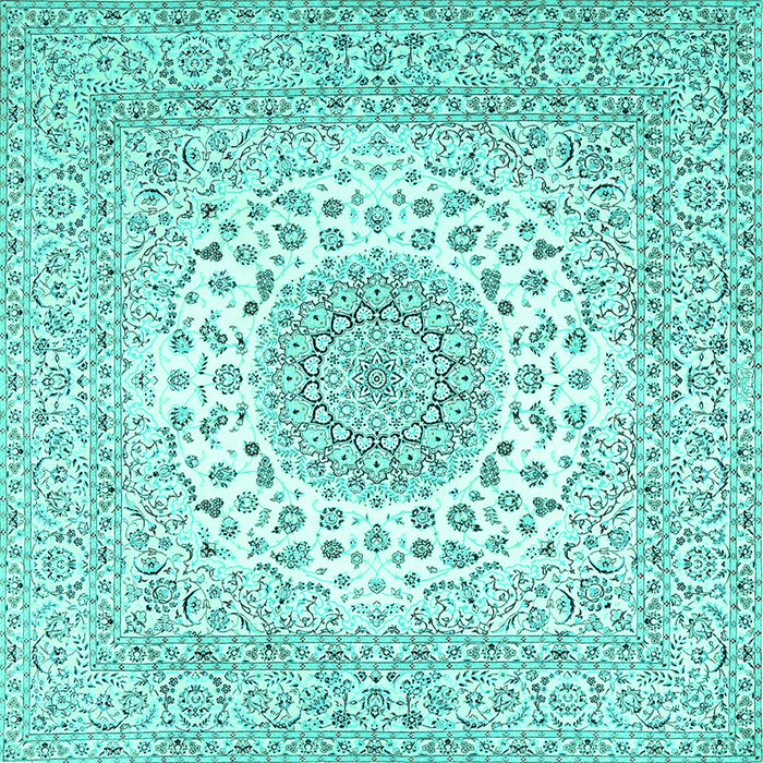 Square Machine Washable Medallion Turquoise Traditional Area Rugs, wshtr2648turq
