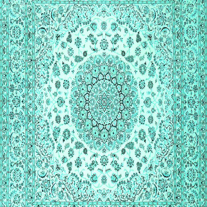 Machine Washable Medallion Turquoise Traditional Area Rugs, wshtr2648turq