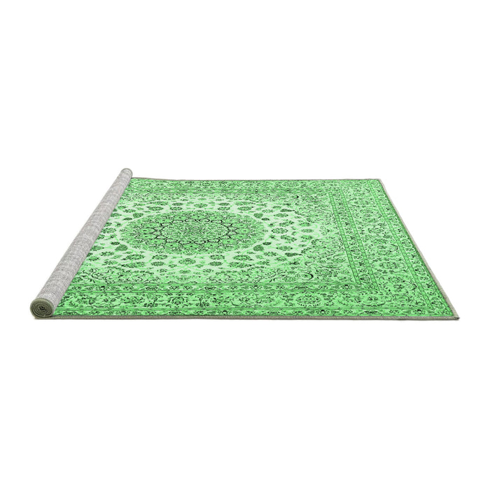 Sideview of Machine Washable Medallion Emerald Green Traditional Area Rugs, wshtr2648emgrn