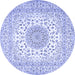 Round Machine Washable Medallion Blue Traditional Rug, wshtr2648blu