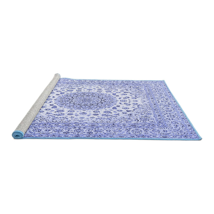 Sideview of Machine Washable Medallion Blue Traditional Rug, wshtr2648blu