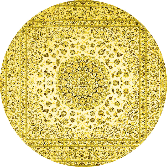 Round Medallion Yellow Traditional Rug, tr2648yw