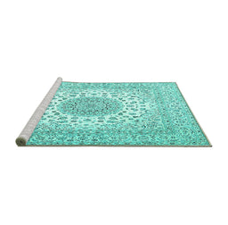 Sideview of Machine Washable Medallion Turquoise Traditional Area Rugs, wshtr2648turq