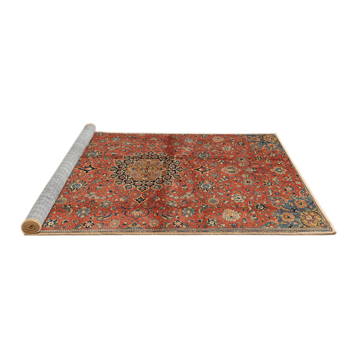 Sideview of Machine Washable Traditional Orange Brown Rug, wshtr2649