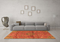 Machine Washable Medallion Orange Traditional Rug, wshtr2649org