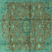 Square Machine Washable Medallion Turquoise Traditional Area Rugs, wshtr2649turq