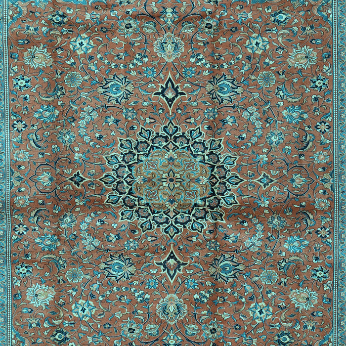 Machine Washable Medallion Light Blue Traditional Rug, wshtr2649lblu