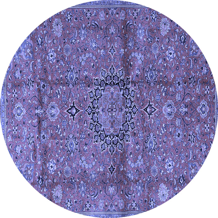 Round Machine Washable Medallion Blue Traditional Rug, wshtr2649blu