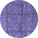 Round Machine Washable Medallion Blue Traditional Rug, wshtr2649blu