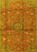 Machine Washable Medallion Yellow Traditional Rug, wshtr2649yw