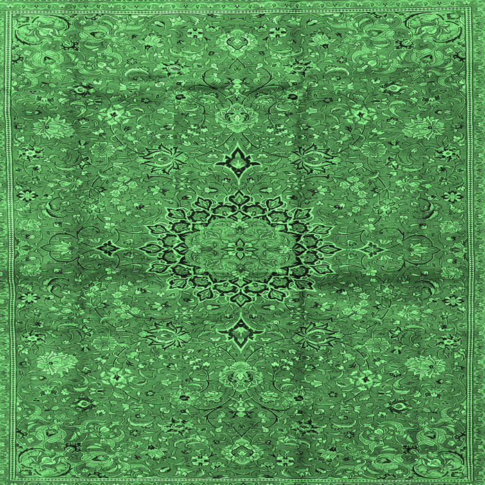 Square Machine Washable Medallion Emerald Green Traditional Area Rugs, wshtr2649emgrn