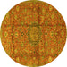 Round Machine Washable Medallion Yellow Traditional Rug, wshtr2649yw