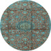 Round Medallion Light Blue Traditional Rug, tr2649lblu