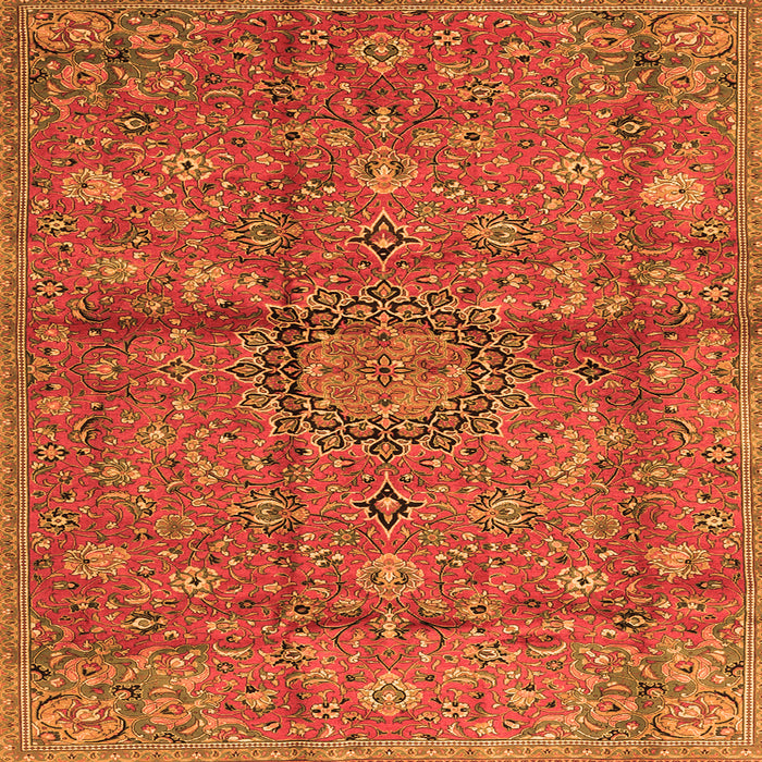 Round Machine Washable Medallion Orange Traditional Area Rugs, wshtr2649org
