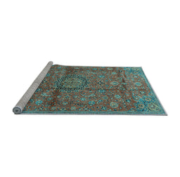 Sideview of Machine Washable Medallion Light Blue Traditional Rug, wshtr2649lblu