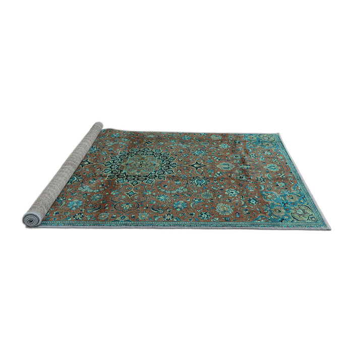 Sideview of Machine Washable Medallion Light Blue Traditional Rug, wshtr2649lblu