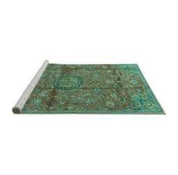Sideview of Machine Washable Medallion Turquoise Traditional Area Rugs, wshtr2649turq