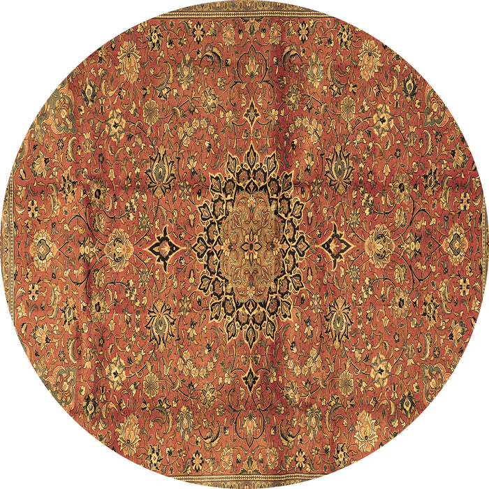 Round Machine Washable Medallion Brown Traditional Rug, wshtr2649brn
