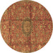 Round Machine Washable Medallion Brown Traditional Rug, wshtr2649brn