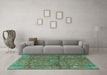 Machine Washable Medallion Turquoise Traditional Area Rugs in a Living Room,, wshtr2649turq