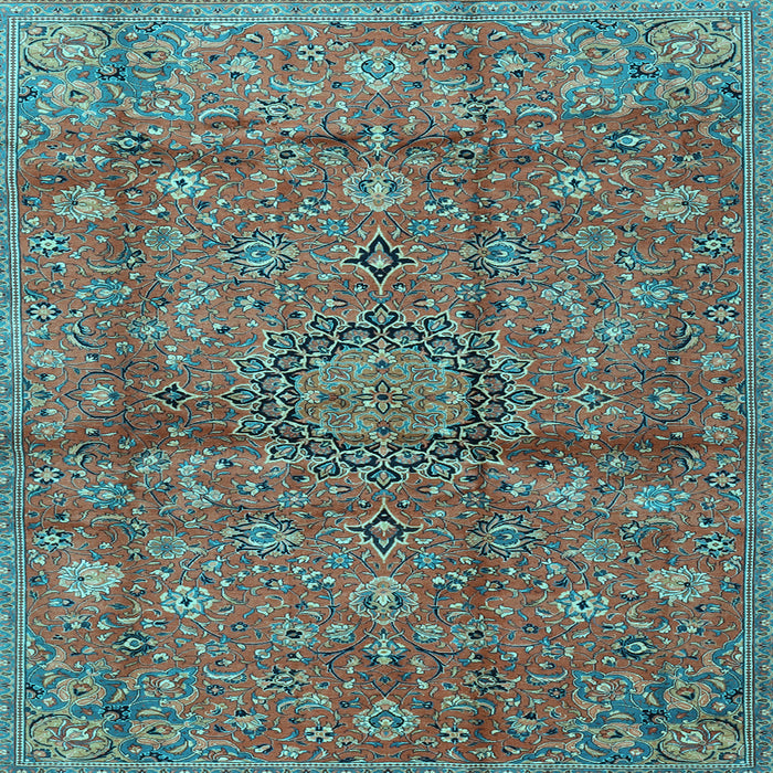 Square Machine Washable Medallion Light Blue Traditional Rug, wshtr2649lblu