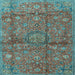 Square Machine Washable Medallion Light Blue Traditional Rug, wshtr2649lblu