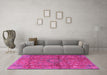 Machine Washable Medallion Pink Traditional Rug in a Living Room, wshtr2649pnk