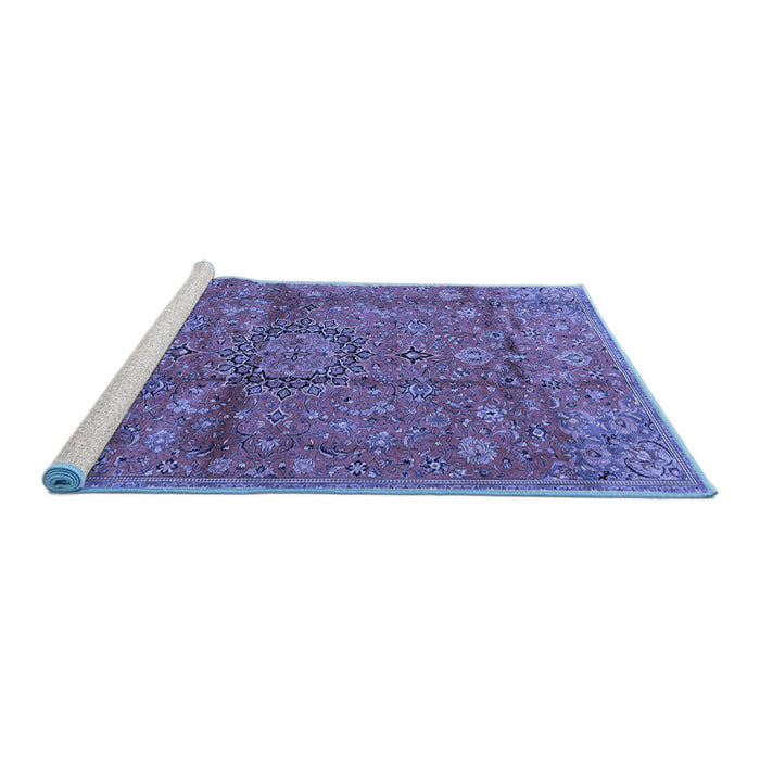 Sideview of Machine Washable Medallion Blue Traditional Rug, wshtr2649blu