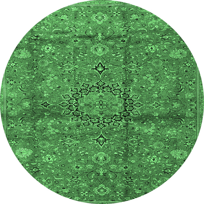 Round Machine Washable Medallion Emerald Green Traditional Area Rugs, wshtr2649emgrn