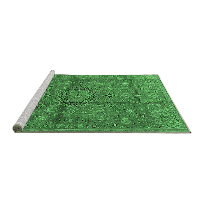 Sideview of Machine Washable Medallion Emerald Green Traditional Area Rugs, wshtr2649emgrn