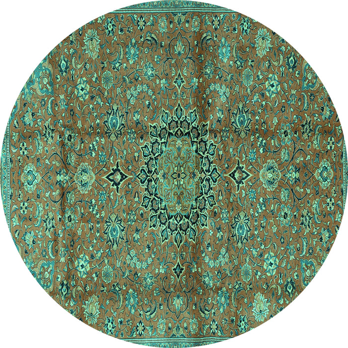 Round Medallion Turquoise Traditional Rug, tr2649turq