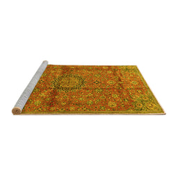 Sideview of Machine Washable Medallion Yellow Traditional Rug, wshtr2649yw